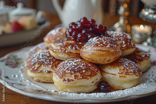 Denmark: Ableskiver Small, round pancakes filled with apples, dusted with powdered sugar, and served with raspberry jam