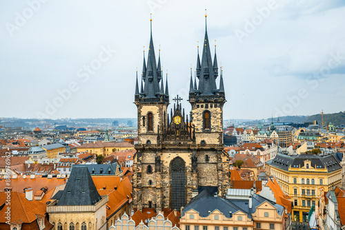 Prague, Czech Republic - City buildings and astronomical clock in Prague Square