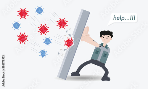 Cartoon character of Human survive from the virus