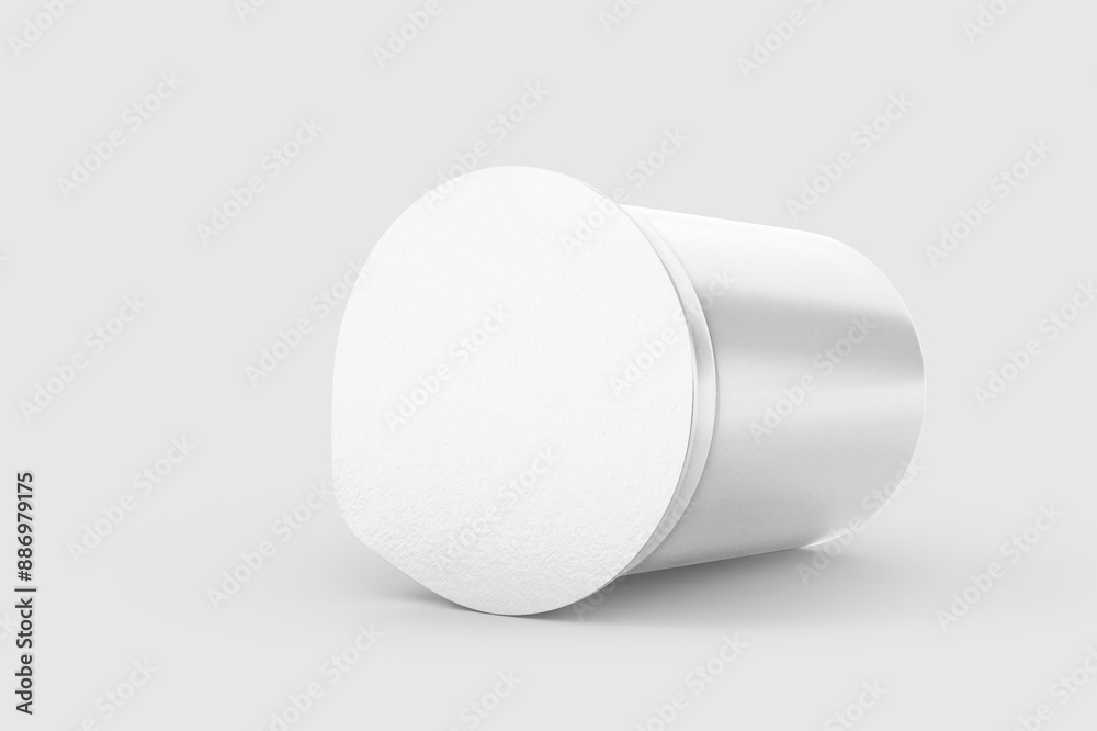 White Plastic Yoghurt Jar With Foil Cover container with foil cap for dessert, yogurt, ice cream, sour cream, snack, butter, margarine or cheese, Mock Up Template 3D rendering 3D illustration White Plastic Yoghurt Jar With Foil Cover container with foil cap for dessert, yogurt, ice cream, sour cream, snack, butter, margarine or cheese, Mock Up Template 3D rendering 3D illustration