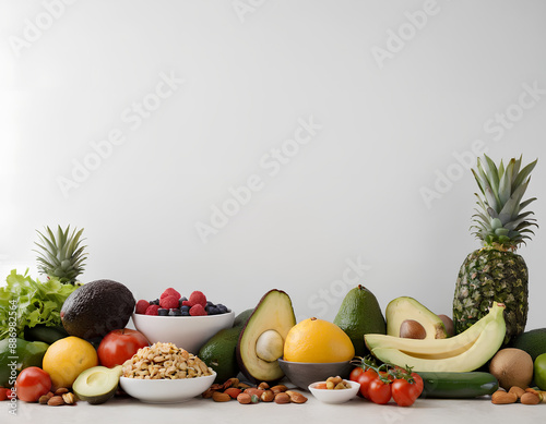 Nutritious Food Selection: Fresh Fruits, Vegetables, and Grains on White Background