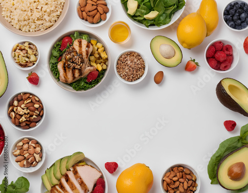 Healthy Food Frame: Assorted Nutritious Ingredients on a White Background