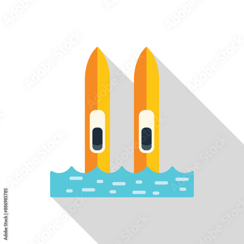 Simple icon of a pair of water skis floating on water, perfect for representing water sports and summer activities