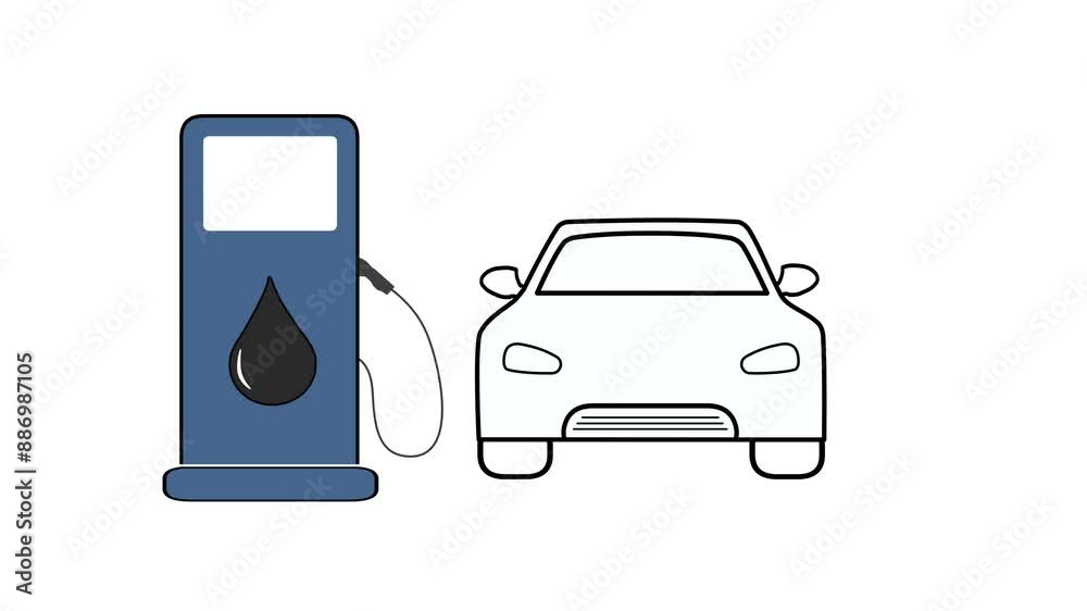 Animated car driving to a petrol station. White background and green screen background. Animated car driving to a petrol station. White background and green screen background.
