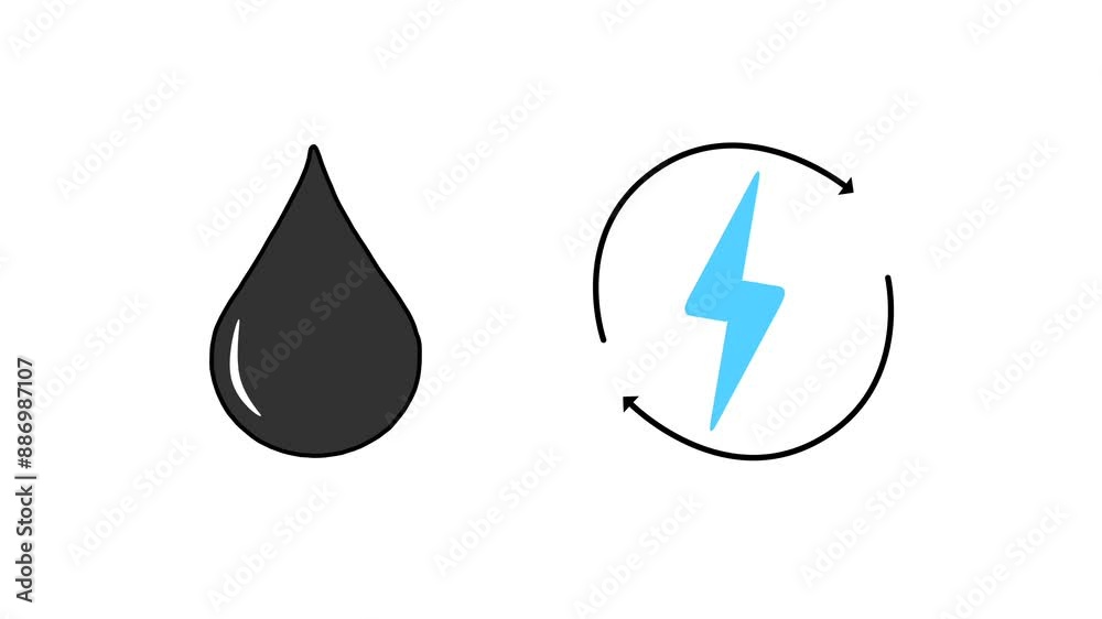 Oil icon and electricity icon appearing on screen. Renewable versus environmentally friendly fuels. Hybrid car. Oil icon and electricity icon appearing on screen. Renewable versus environmentally friendly fuels. Hybrid car.