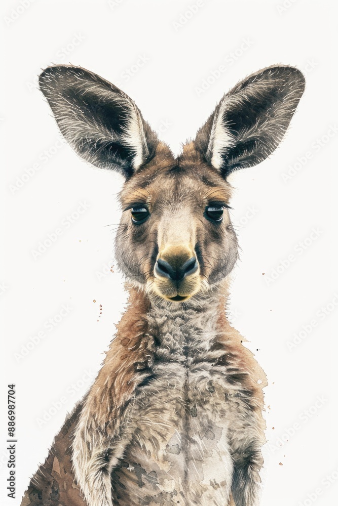 A close-up shot of a kangaroo's face on a white background A close-up shot of a kangaroo's face on a white background