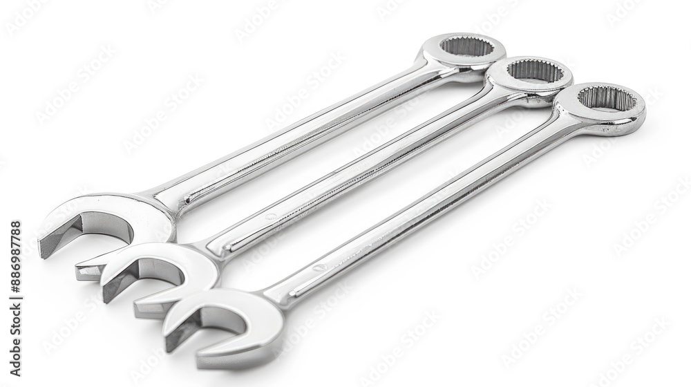 Isolated Silver Spanner Set on White Background Isolated Silver Spanner Set on White Background