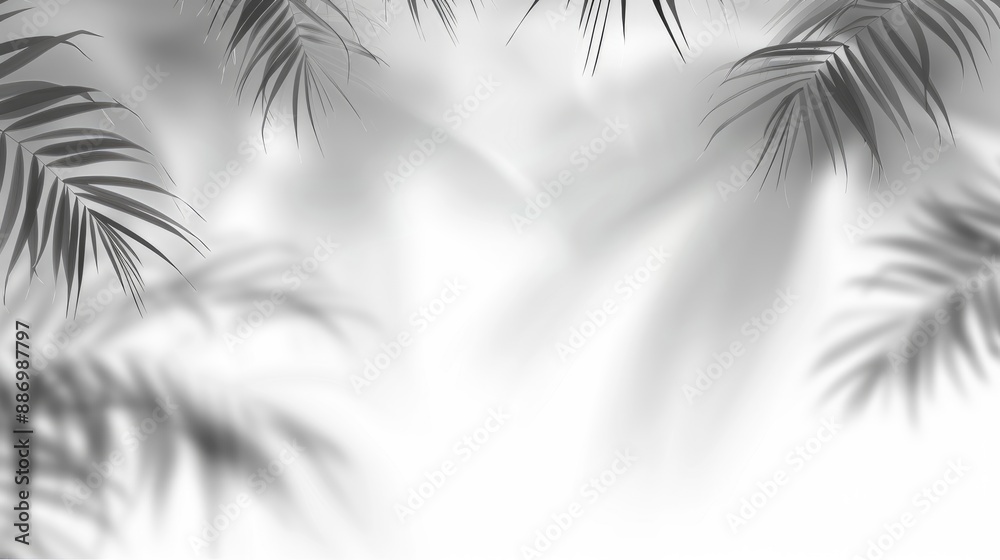 Shadow from palm leaves on a white wall background. White background ...