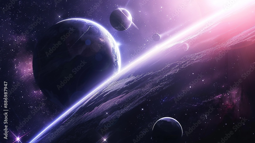 Obraz premium Purple and White Light Emitting From a Planet in Space