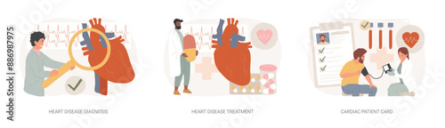 Cardiovascular illness isolated concept vector illustration set.