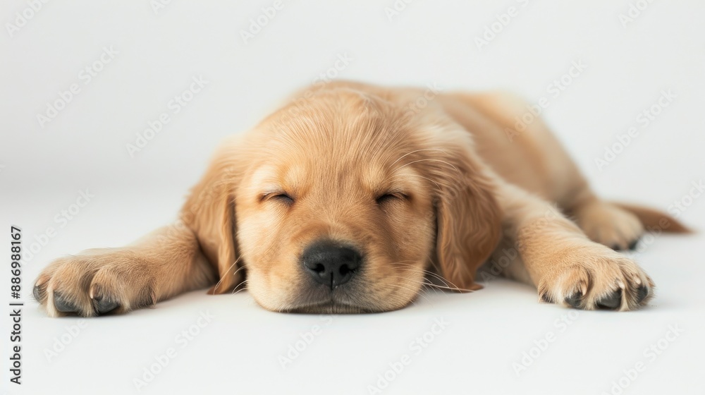 Cute puppy resting on white surface Cute puppy resting on white surface