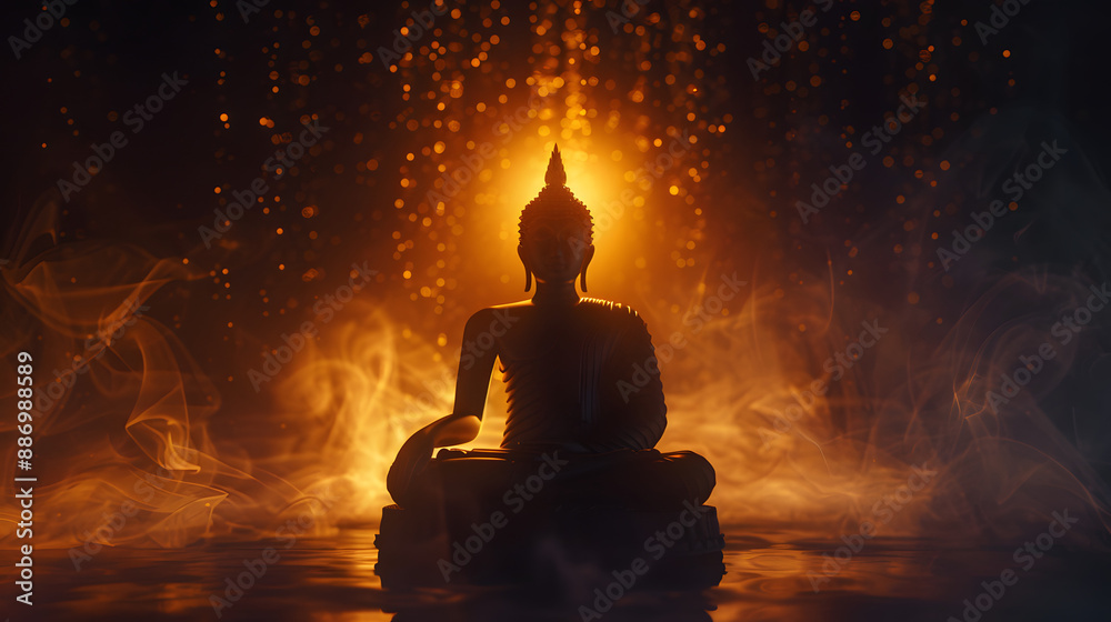 silhouette of Buddha sitting meditating, silhouette of Buddha sitting meditating,