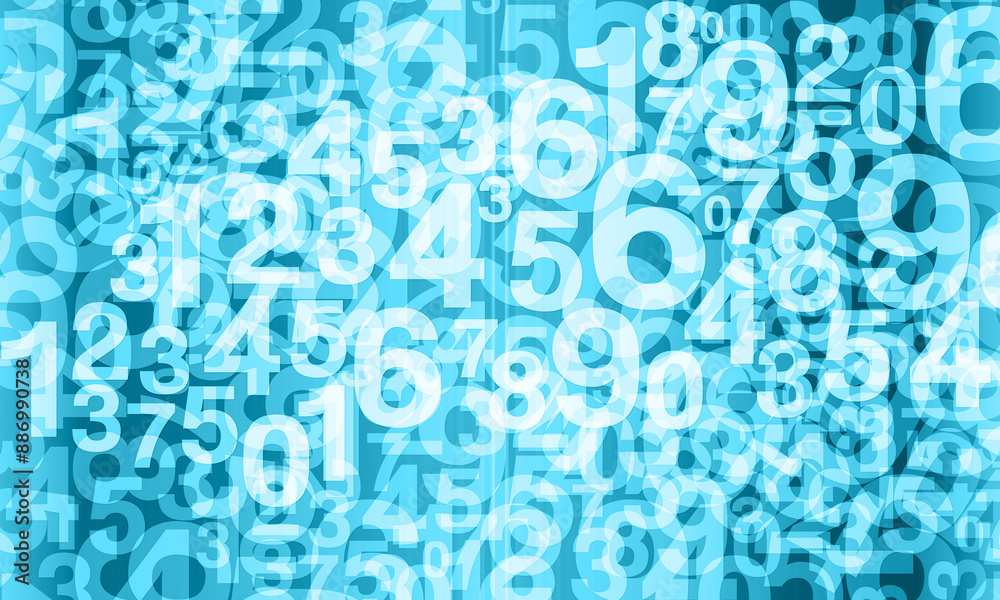 The numbers large and small, are stacked on top of each other on a black and blue background, template, banner, decor, fashion The numbers large and small, are stacked on top of each other on a black and blue background, template, banner, decor, fashion