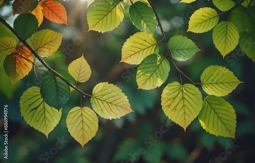 green leaves trees moving in the wind. photo