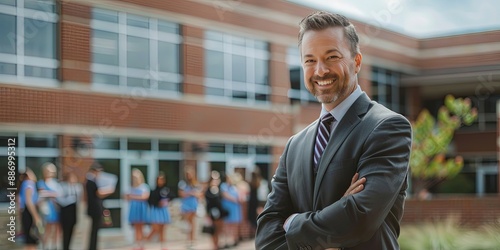 Superintendent for school district on first day of school