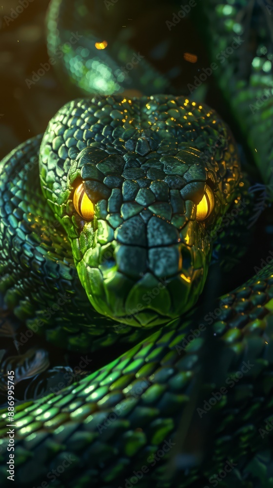 Obraz premium A ferocious double headed snake with large glowing eyes 