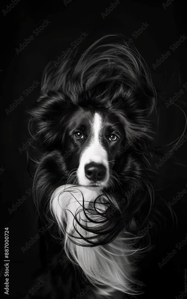 Fototapeta premium Portrait of A Border Collie with gorgeous hair