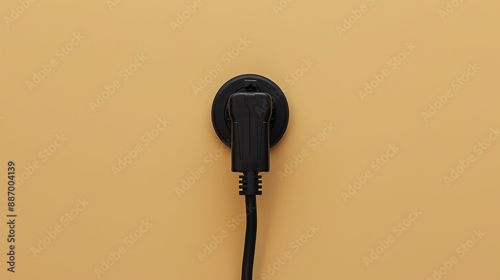 The black plug is plugged into the power lines on tan background The black plug is plugged into the power lines on tan background
