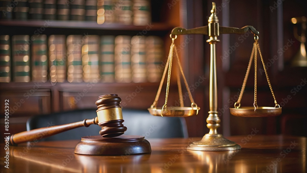 The mallet and brass scales are placed on the table in the lawyer's office for decorative purposes and are a symbol of justice in court decisions. The mallet and brass scales are placed on the table in the lawyer's office for decorative purposes and are a symbol of justice in court decisions.