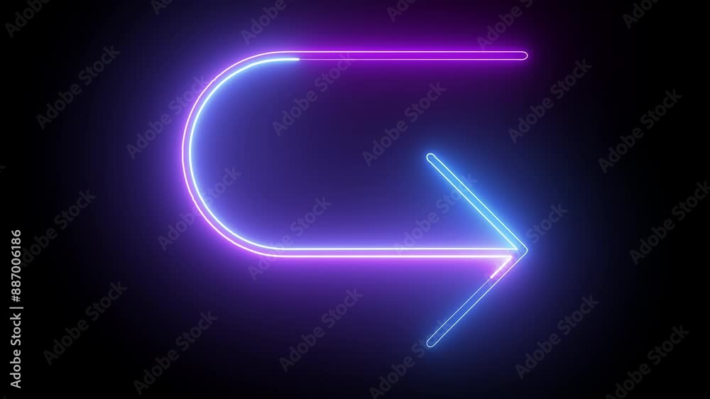 U turn arrow neon icon animation.. U turn arrow neon icon animation..