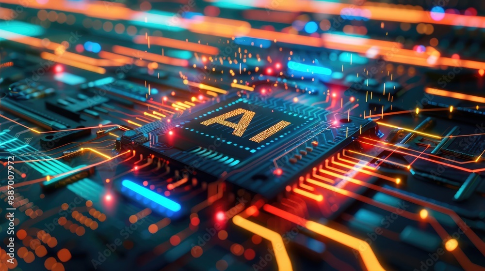 High-Tech AI Circuit Board with Glowing Lights - Digital Art for ...