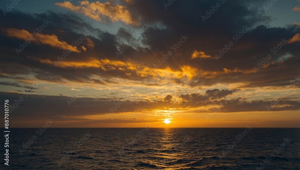 Golden sunrise skies meeting the vast expanse of the sea Golden sunrise skies meeting the vast expanse of the sea