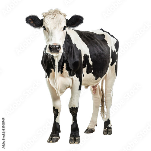 Holstein Friesian black and white dairy cow, isolated transparent background png photo