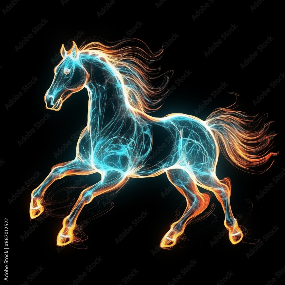 Ethereal Neon Horse with Glowing Outline on Black Background Ethereal Neon Horse with Glowing Outline on Black Background