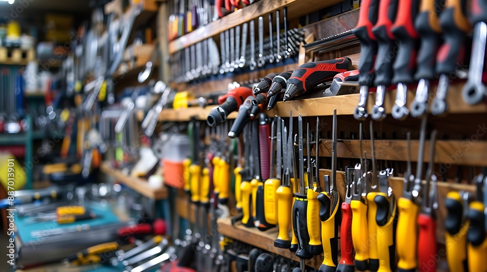 Fototapeta premium Tools put up for sale in a hardware store