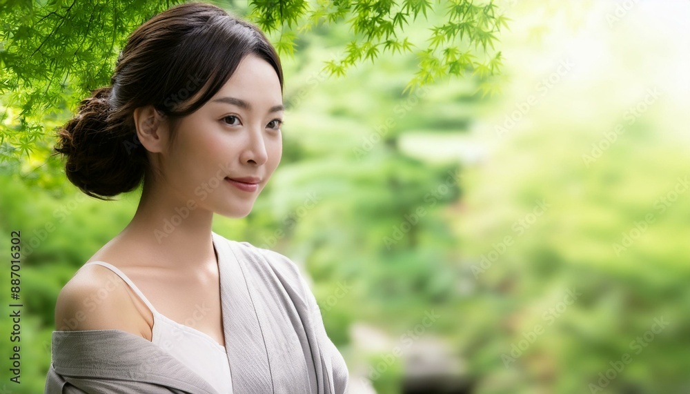 gorgeous woman over greenery background, AI generated gorgeous woman over greenery background, AI generated