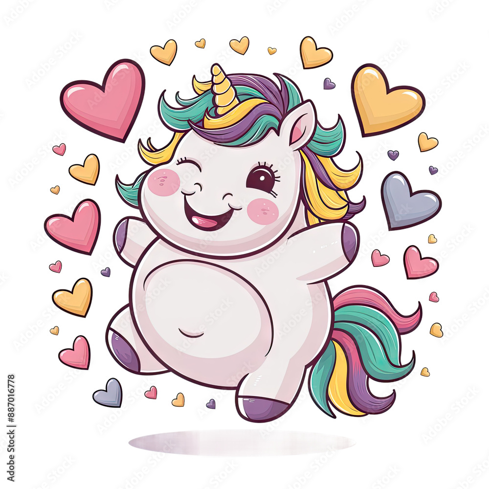 Isolated PNG Cartoon Whimsical Unicorn Love, GENERATIVE AI