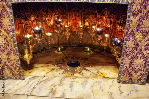 Bethlehem, Palestine, birthplace of jesus christ in the grotto of the basilica of the nativity. Christmas time, joy and hope.