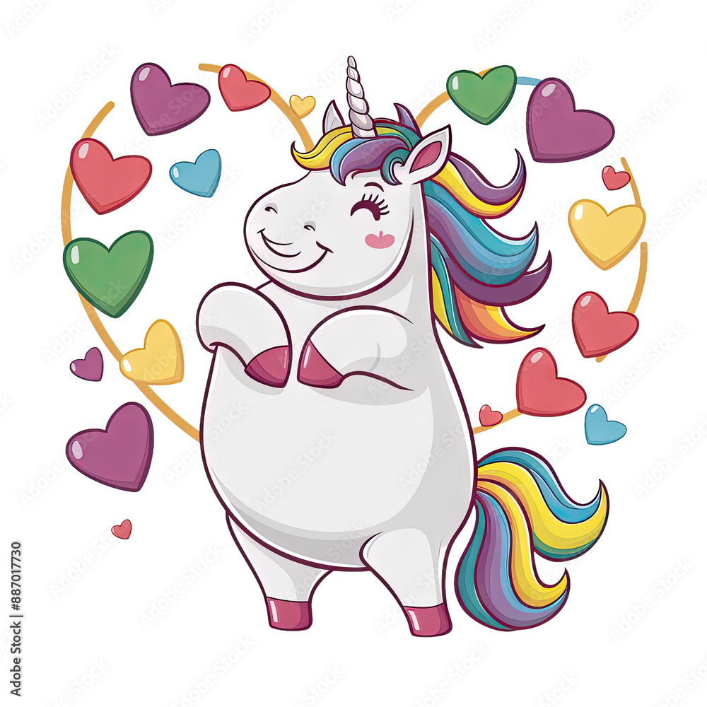 Naklejka premium Isolated PNG Cartoon Whimsical Unicorn Love, GENERATIVE AI