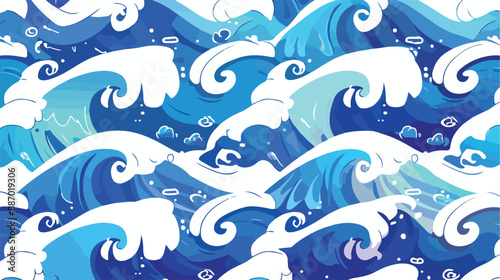 Cartoon ocean waves background. Seamless sea surface