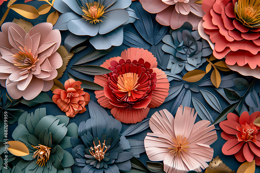 custom made wallpaper toronto digitalhand crafted variety colourful cardboard paper roses flowers on large green textured background 