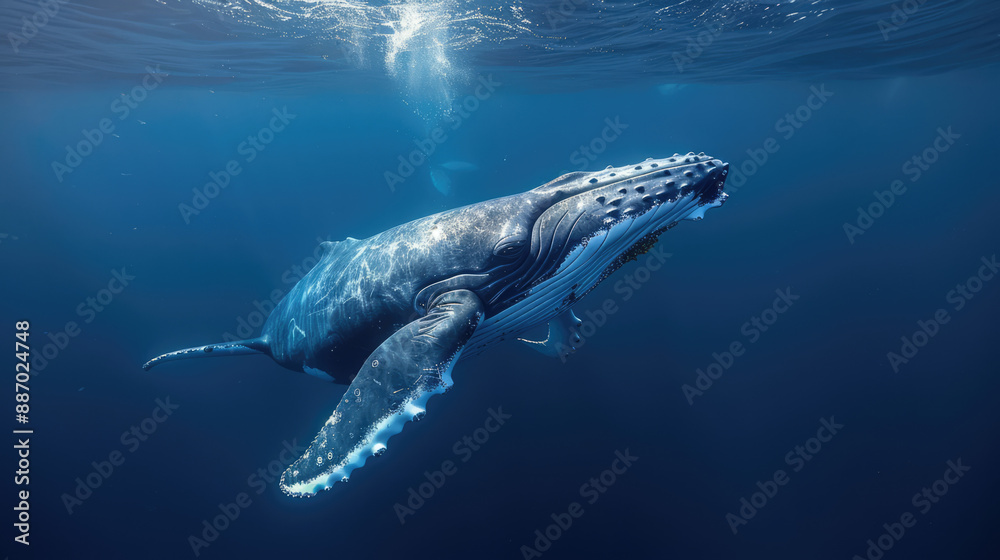 Fototapeta premium Humpback Whale Leaping Above the Sea in the Evening Light