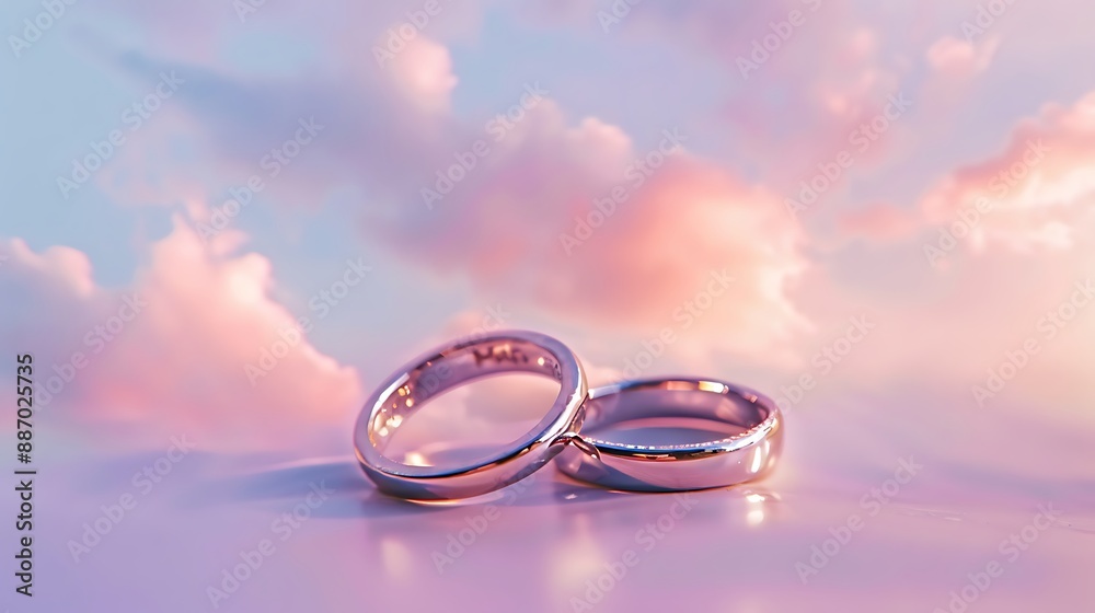 Wedding bands set on a soft pastel sky Wedding bands set on a soft pastel sky