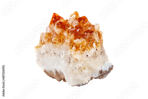 Citrine in rock in crystals mineral stone on a white background close up photo