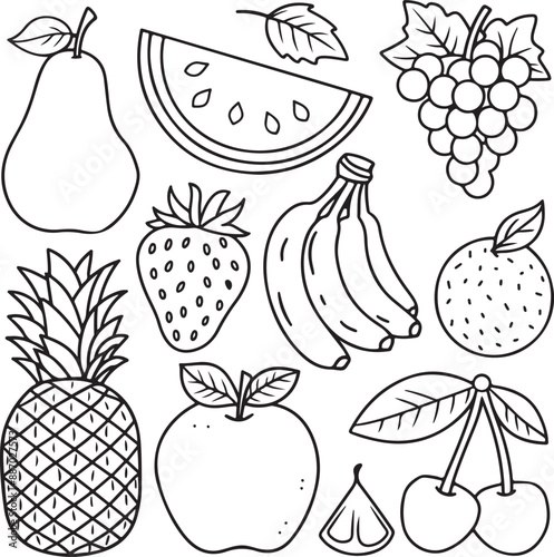 Wonderful Fruits coloring page for kids colouring book page illustration