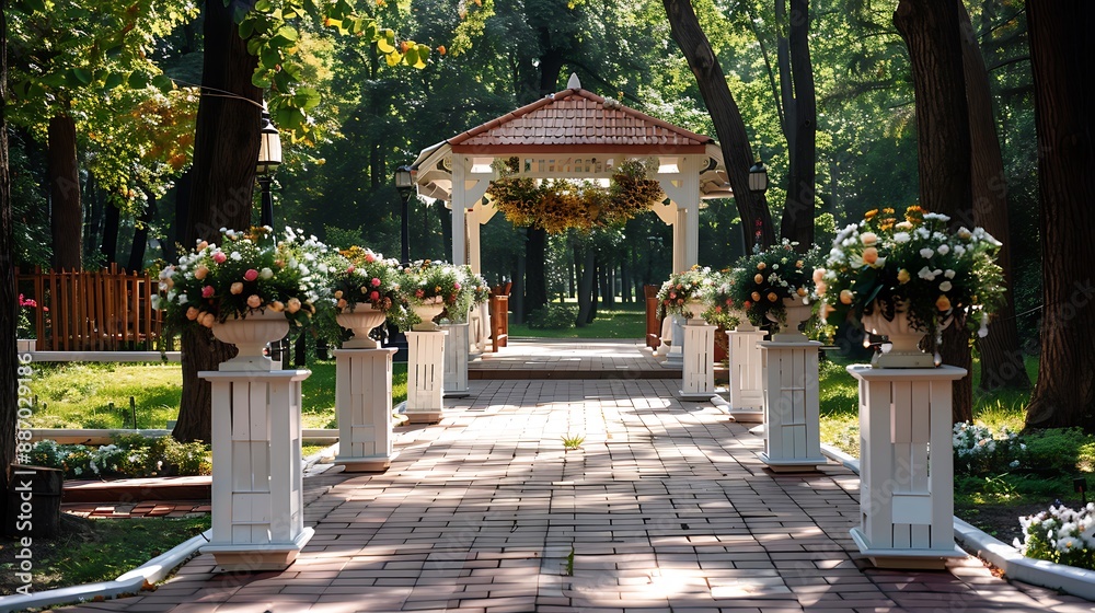 Naklejka premium Wedding ceremony decoration in park