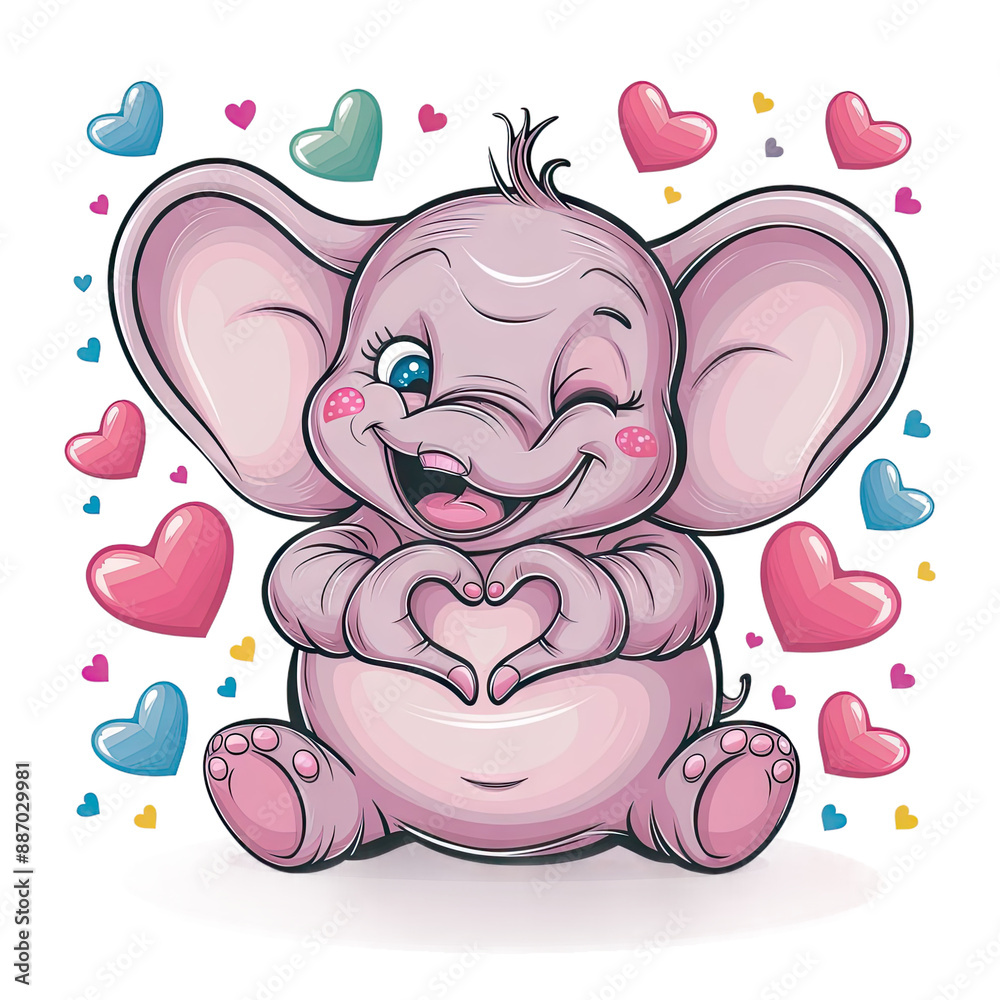 Obraz premium Isolated PNG Cartoon Elephant Love, GENERATIVE AI