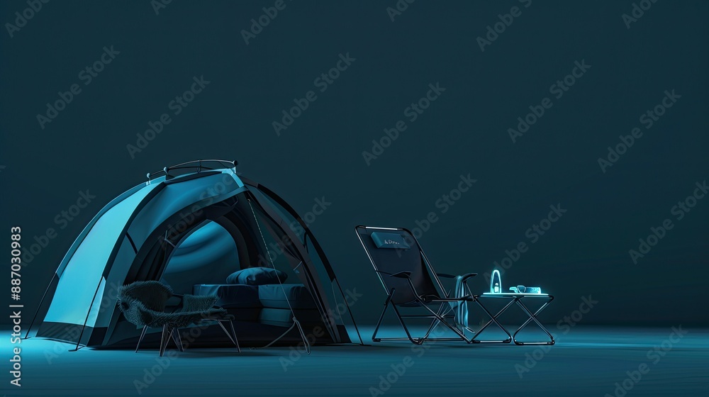 Camping Setup in Blue Light. Camping Setup in Blue Light.