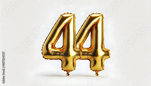 Shiny Golden Foil Balloons Forming Number 44 - Elegant Party Decor on White Background