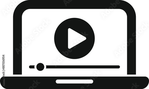 Simple icon of a laptop displaying a video player with a progress bar, representing online entertainment and digital content consumption