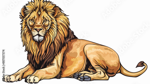 Sitting Lion Male Vector Illustration Handdrawn Vector