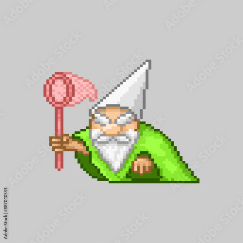 Gnome with a net, pixel art meme