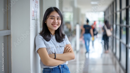 Confident Indonesian Female Student Standing in University Hallway, Smiling with Crossed Arms Education and Diversity Free Download Confident Indonesian Female Student Standing in University Hallway, Smiling with Crossed Arms Education and Diversity - GFXLoad