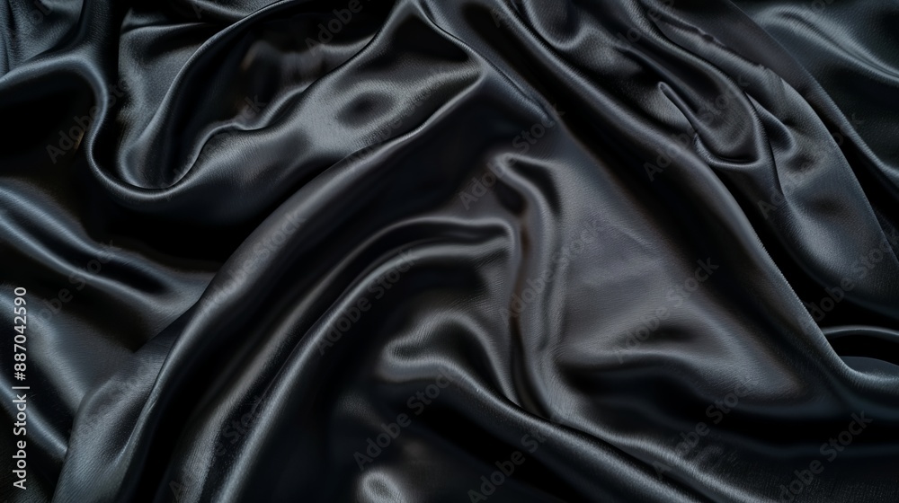 Dark black silk satin surface background elegant and textured with folds and creases Flat lay template with empty space for design Dark black silk satin surface background elegant and textured with folds and creases Flat lay template with empty space for design