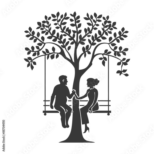 elderly couple sitting on a swing minimalist line art icon logo symbol