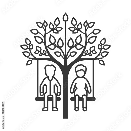 elderly couple sitting on a swing minimalist line art icon logo symbol